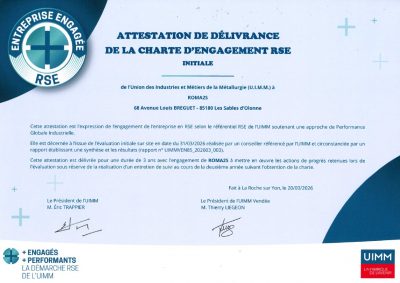 ROMA2S France obtient la Charte d’Engagement RSE de l’UIMM !